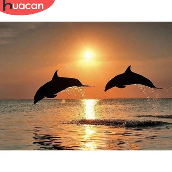

HUACAN 5D DIY Diamond Painting Sunset Full Square/Round Drill Diamond Embroidery Animal Dolphin Cross Stitch Home Decoration