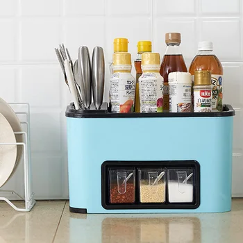 

Multi-Functional Kitchen Storage Rack Seasoning Spice Salt Box Knife Shelf Chopsticks Spoon Holder Large Capacity