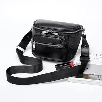 

2019New Genuine Leather Waist Packs Women Waist Bag Leather large Belt bag Money Belt Pouch hip bag big Black-in Waist Packs