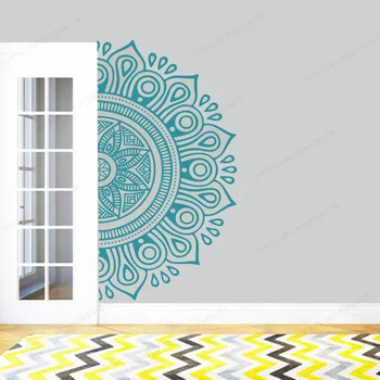 

Half Mandala Bedhead Wall Decal Herman Mandala Zen Decorating Indian Yoga Wall Mural Bohemian Style Wall Art Sticker HD302