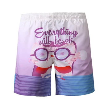 

New Casual Summer Thin Quick Dry Beach Shorts Men Cartoon with Sunglasses and Letter Cute Print Board Shorts #K105