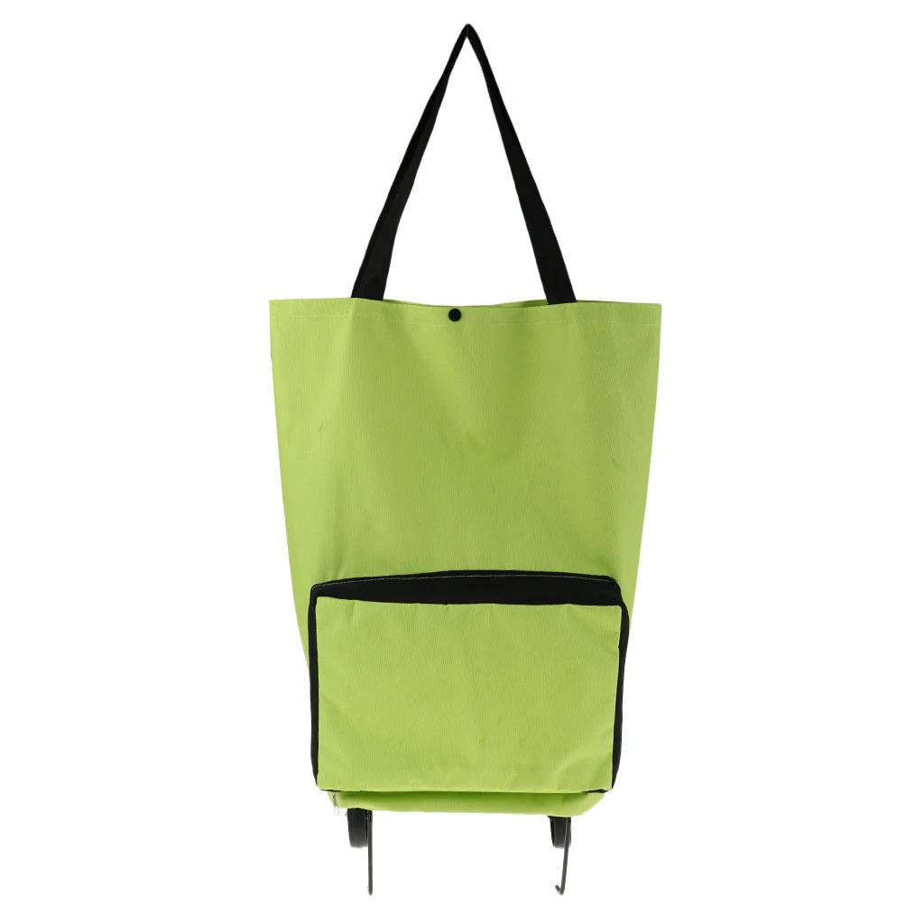 Folding Shopping Bag with Wheels Collapsible Grocery Bag Shopping Cart with Hand-straps Portable Dual-Use Trolley Bag Tug