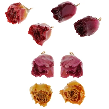 

8 Pieces Novelty Pendant Dried Rose Flowers Charms with Liquid Resin Covered Loop for DIY Earrings Pendant Jewelry Making