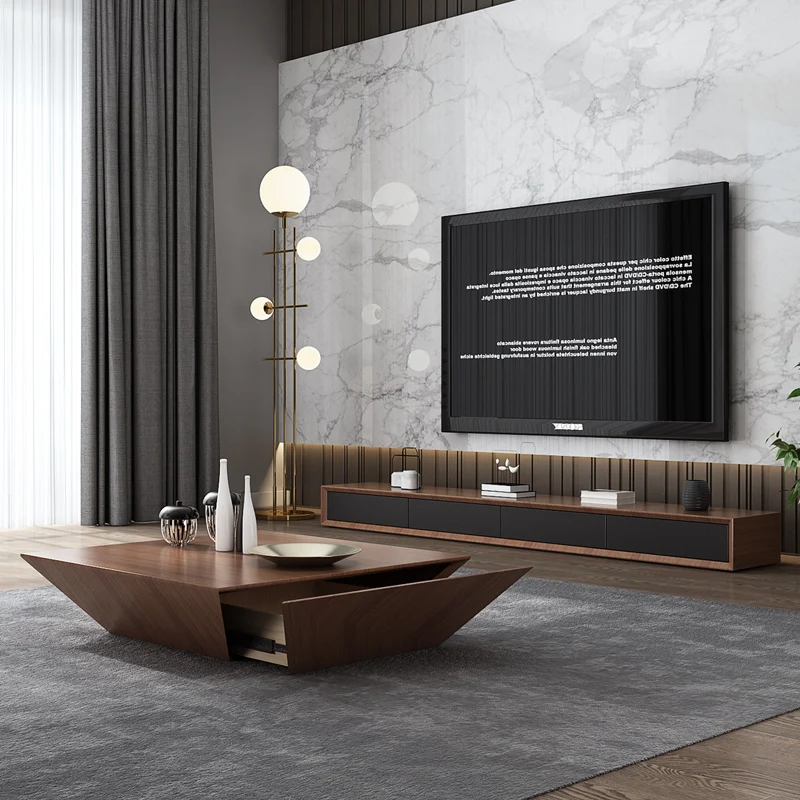 tea table wooden design Living Room TV monitor stand mueble marble leather oval edge cabinet +tv stand table+Coffee centro Table