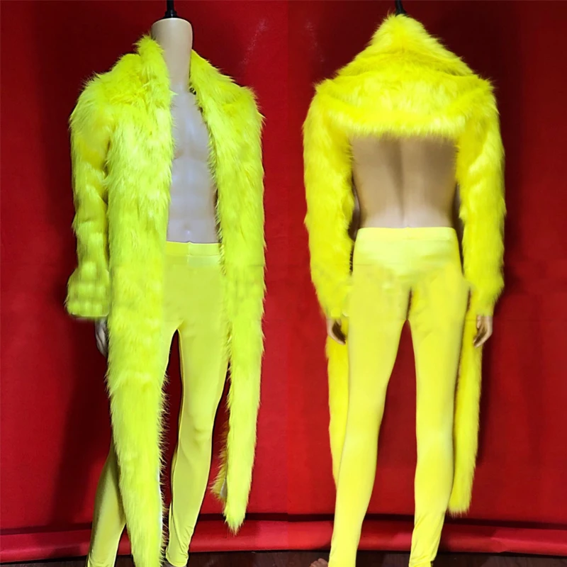 ballroom outfit for men Gogo Dancer Costume Male Fluorescent Green Fur Blouse Coat Pants Men Rave Outfit Burning Man Nightclub Festival Clothing XS2772 mens ballroom dancewear