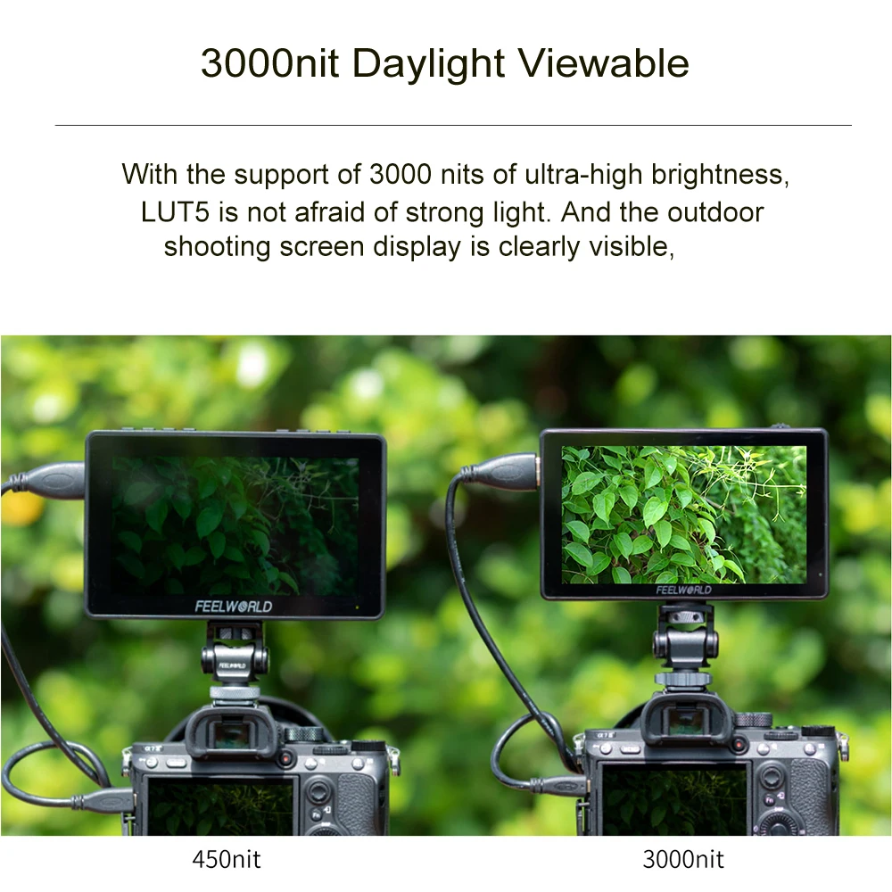 FEELWORLD LUT5 5.5 Inch Ultra High Bright 3000nit 4K HDMI Input Output Touch Screen DSLR Camera Field Monitor With Instal Kit
