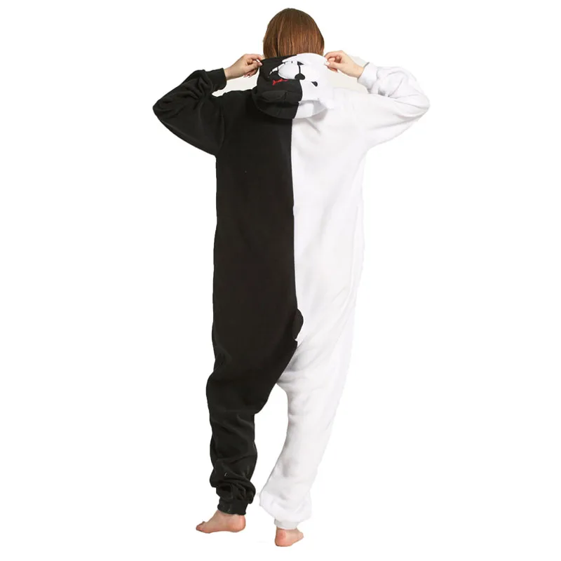 Черно-белый медведь киллуми животных Onesie Danganronpa Monokuma пижамы для взрослых женщин мультфильм Комбинезоны Костюм полярные пижамы Рождество