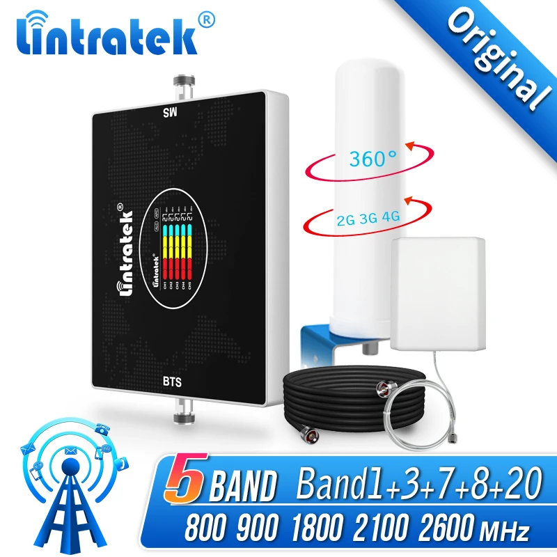 5-полосный усилитель сигнала Lintratek ретранслятор 800 900 GSM 2100 1800 LTE 2600 МГц B20 B8 B1 B3 B7 2G 3G