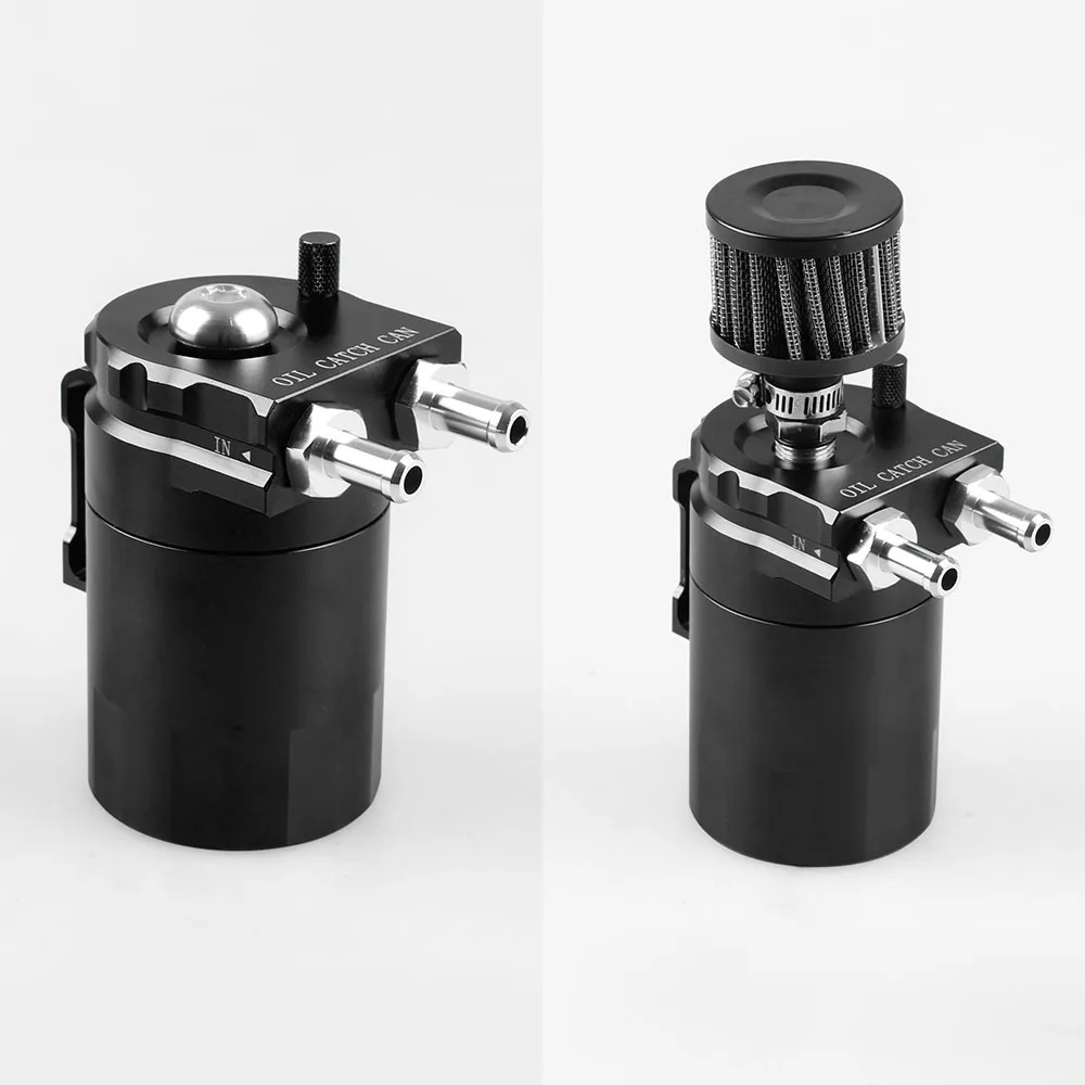 

Car Black Cylinder Aluminum Engine Oil Catch Reservoir Breather Tank Can With Filter 300ML 5 Car Accessories