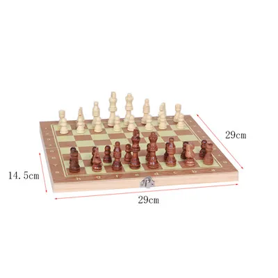 Деревянный Шахматный набор, нарды, шашки, 3 в 1, шахматы для путешествий, деревянные шахматы и доски для детей, взрослых, три игры I1 - Цвет: mode1 29x29cm