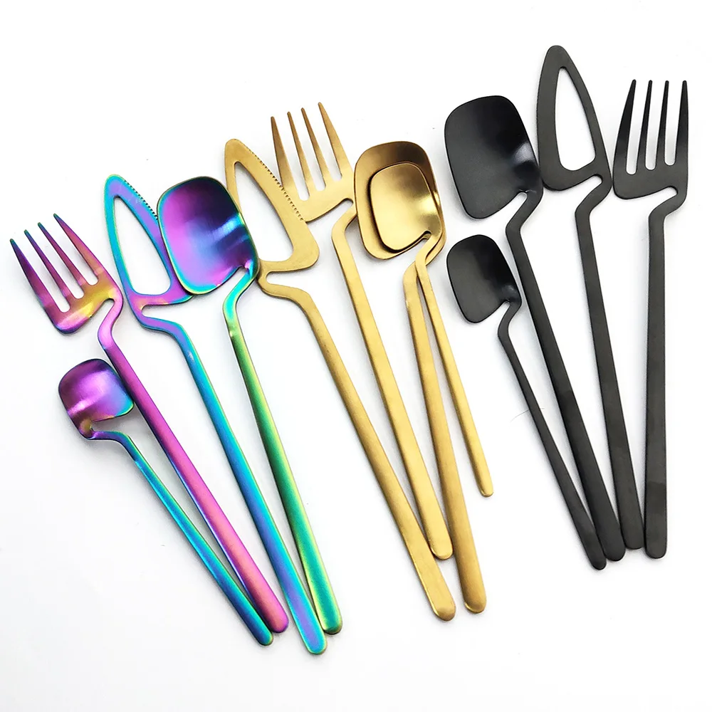 4pcs Rainbow Dining Knife Spoon Fork 304 Stanless Steel Flatware Table Decor Cutlery Sets Ice Cream Dessert Coffee Dinnerware | Дом и сад