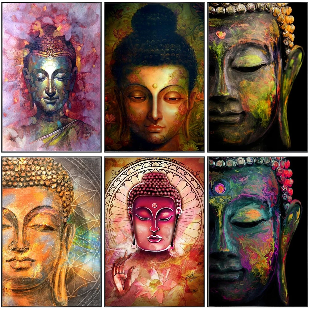 AbstractColorfulBuddhaCanvasPaintingReligiousBuddhismWallArt