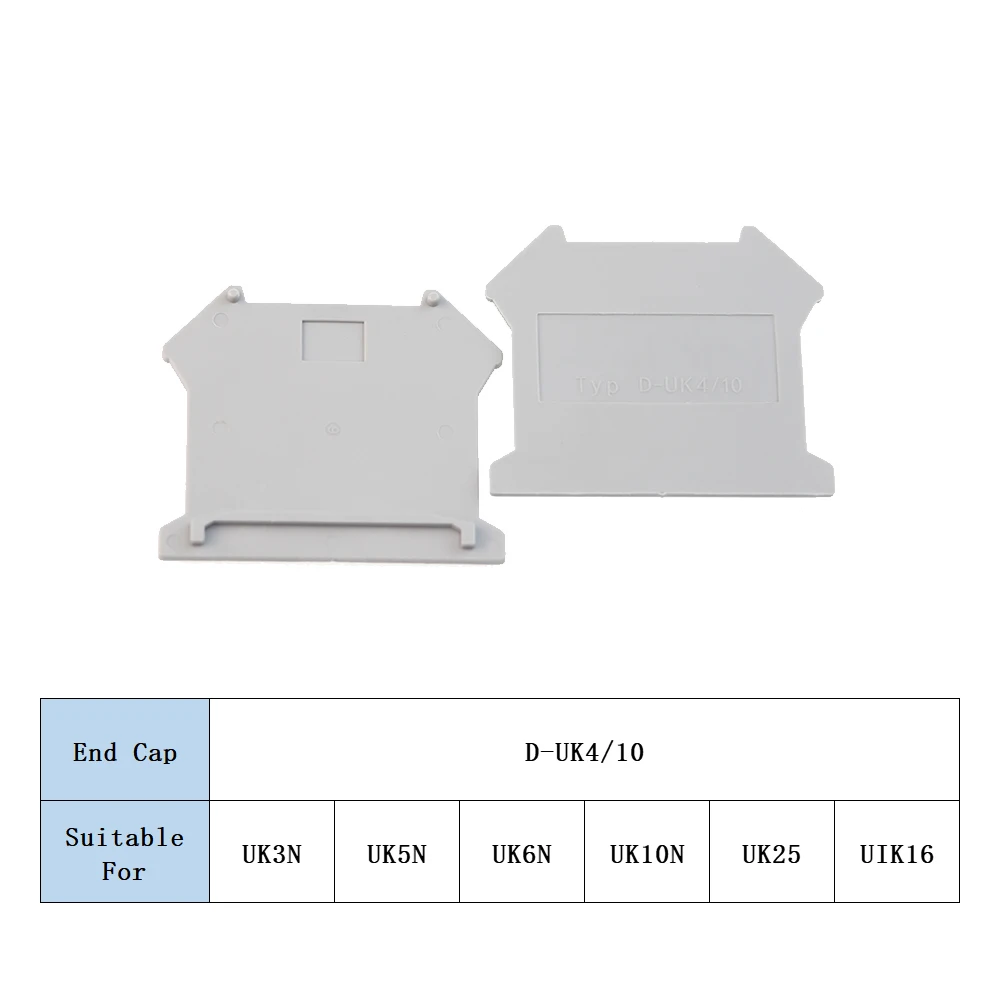 1pc End Cover D-UK4/10 For UK 3N UK5N UK6N UK10N UIK16 UK25 Terminal Block Accessories End Plate Din Rail Terminal Block Cap,din rail terminal block