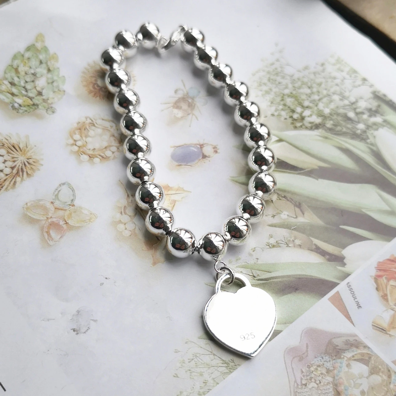 Серебряный Шарм-бирка ms в классическом стиле с серебряным сердцем 8 мм шариковый