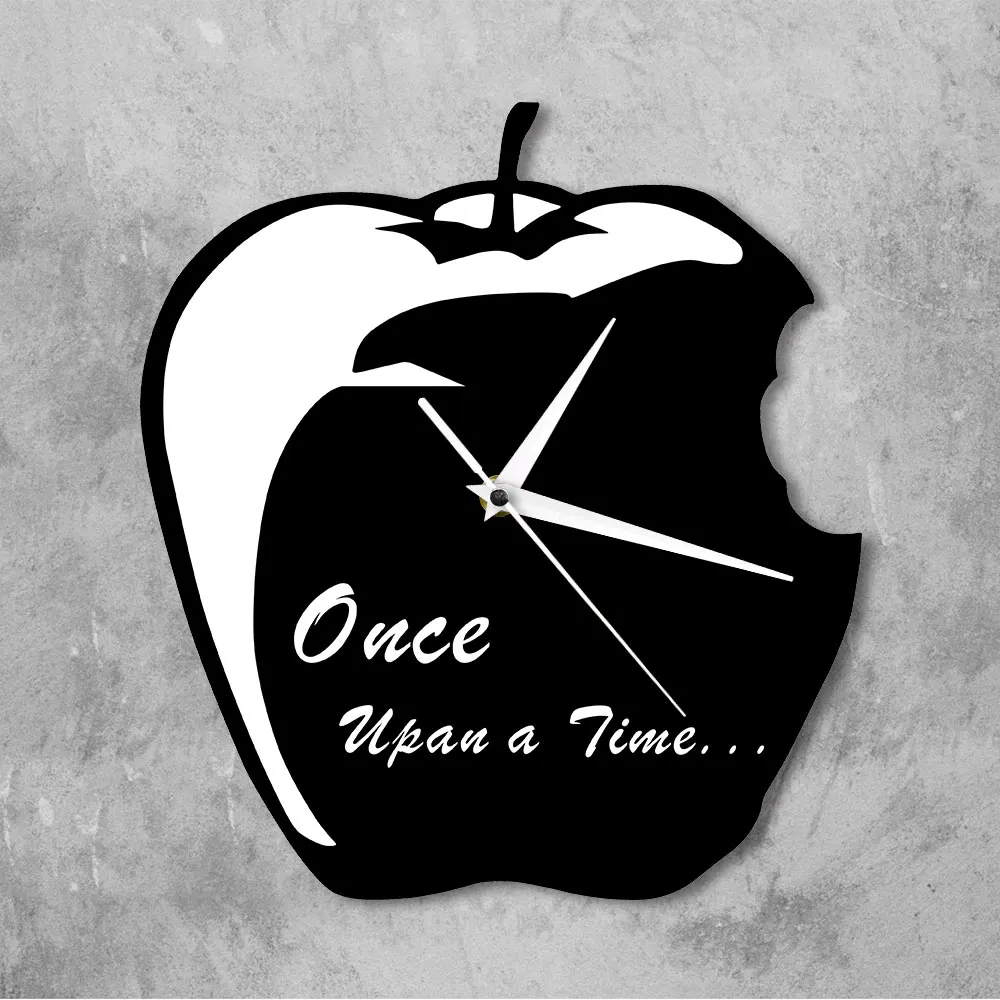 Once Upon A Time Fairytale Black and White Wall Art Modern Wall Clock Bitten Apple Silent Quartz Wall Clock Home Decor Timepiece