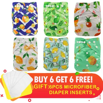 

Ohbabyka Washable and Reusable Baby Suede Pocket Cloth Diaper 6pcs+6pcs 3 layers microfiber Inserts Baby Nappy Fit 3-15kg Baby