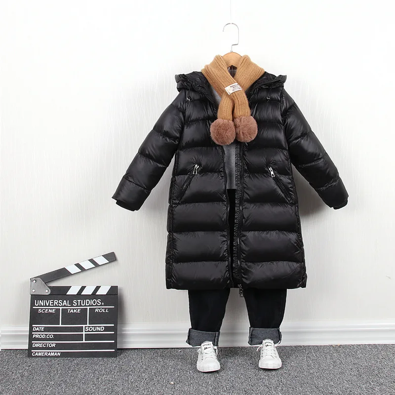 Winter new thick warm children's sports down jacket big girl girl long white duck down hooded down jacket children's clothing