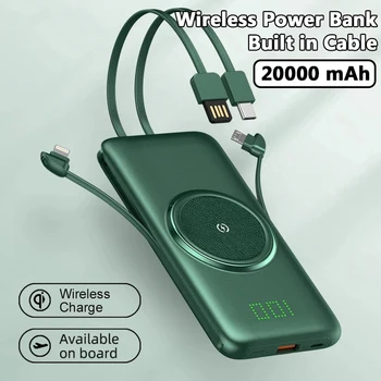 

Ahmtdndn Power Bank 20000mAh Wireless Portable Powerbank 4 Cable 10000mAh Banks Fast Charge For Xiaomi Carica Batteria Cellulare