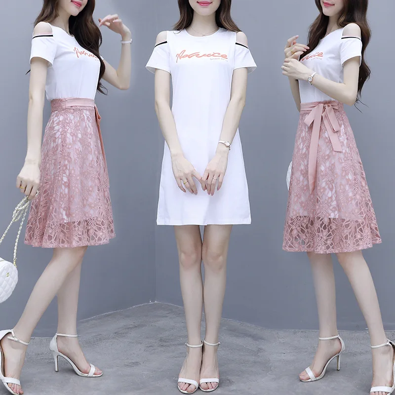 

Elegant Dress WOMEN'S Suit 2019 Summer New Style Popular Slimming off-Shoulder Western Style by Age Two-Piece Skirt Fashion