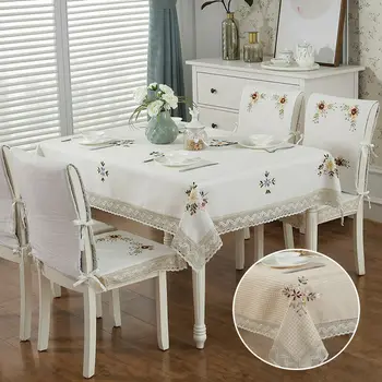 

Handmade Embroidery Lace Tablecloth Wedding Dining Room Party Table Cloth With Lace Cutwork Jacquard Floral Rectangular Square