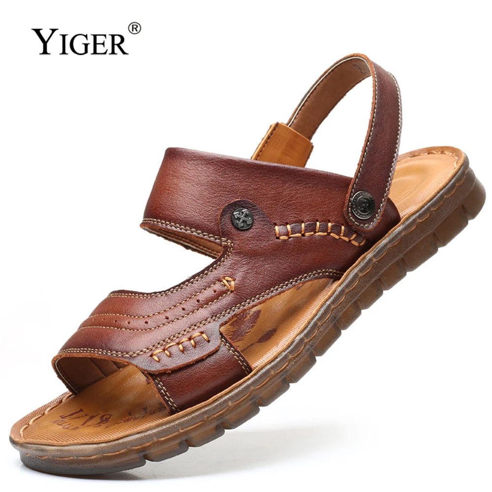 

YIGER Men's sandals Men's leather beach shoes casual men's sandals fashion slippers Man Leisure Slippers Beach Sandals Outdoor