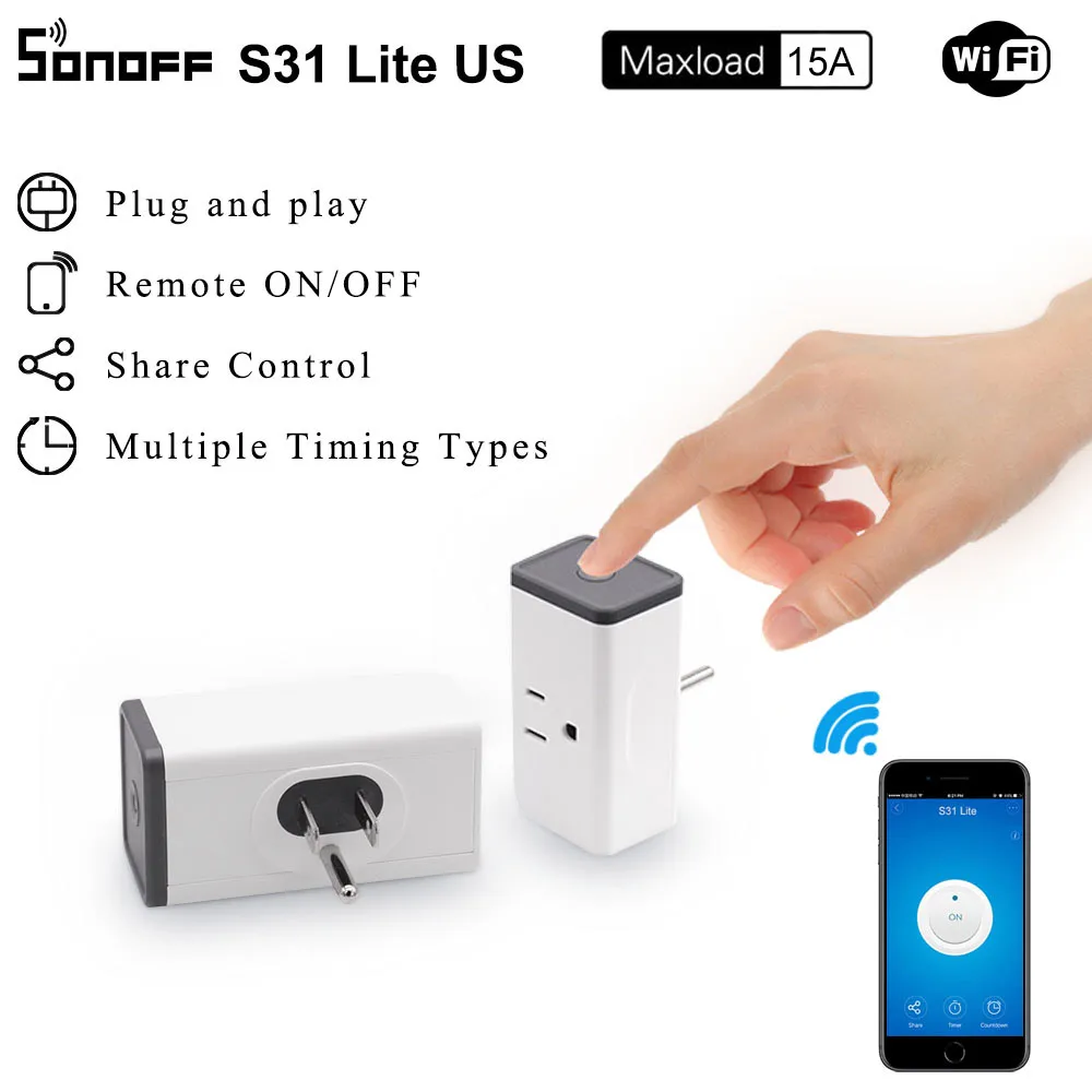 Sonoff S31 Lite US 15A мини умная Wifi розетка беспроводной смарт переключатель управление