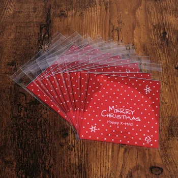 

100 pcs Plastic Bags Cute Christmas Santa Claus Packaging Bag Small Pouch for Cookie Chocolate Pastry