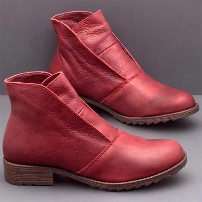 STS/Женские повседневные ботинки Модные Винтажные теплые кожаные ботинки без застежки на плоской подошве удобная мягкая Уличная обувь размера плюс