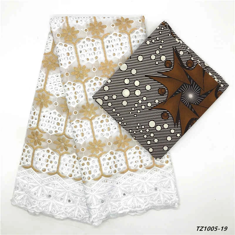 Mr. Z африканская мода стиль хлопок принты воск ткани с швейцарской вуалью кружевной ткани 3+ 2,5 ярдов/комплект - Цвет: TZ1005-19