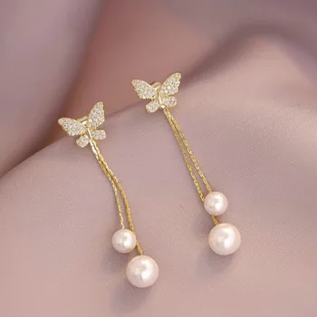 

2020 new fashion earrings butterfly female sweet temperament wild tassel women's earrings