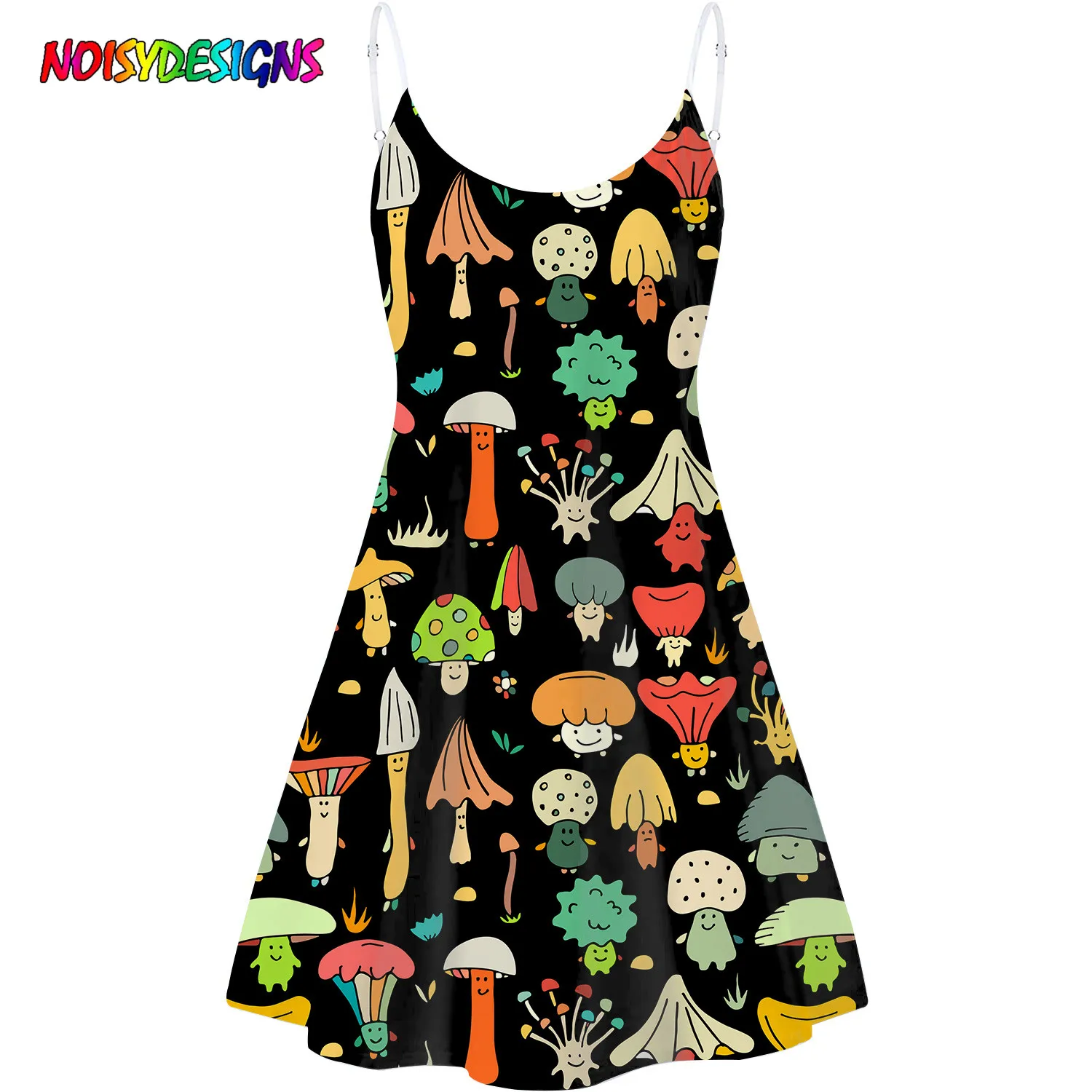 

NOISYDESIGNS Summer Fashion Ladies Women's Dresses Colorful Mushroom Print Beach Dress Skirt Women Sling Dress Vestido De Mujer