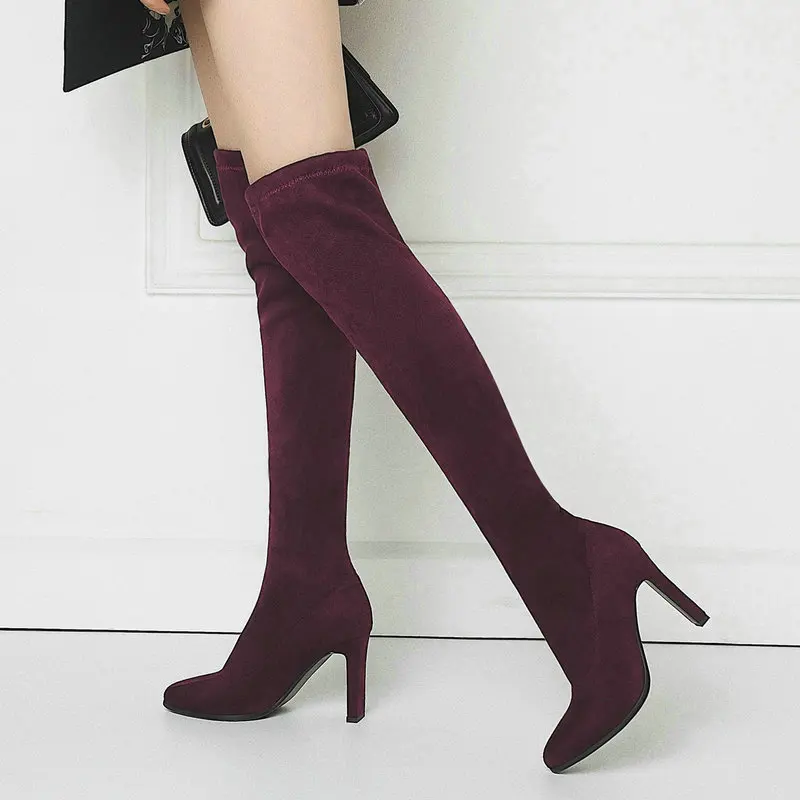 

Sexy Leopard Print Over the Knee Boots for Women 2019 Faux suede Stretch Boots Comfort Block Heel Long Boots Wedding Party Boots