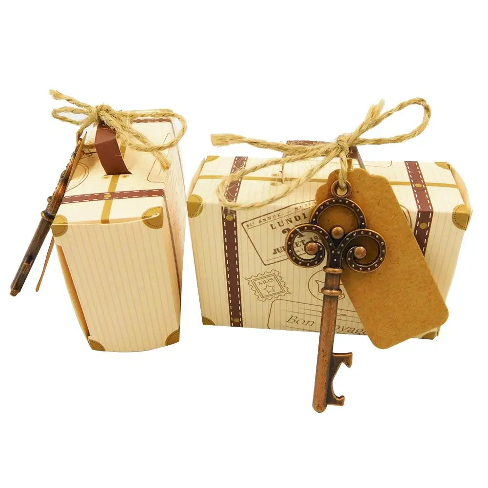 

10sets Kraft Paper Candy Box Set Key-shaped Bottle Opener Candy Box Set Souvenir Wedding Gift In Return
