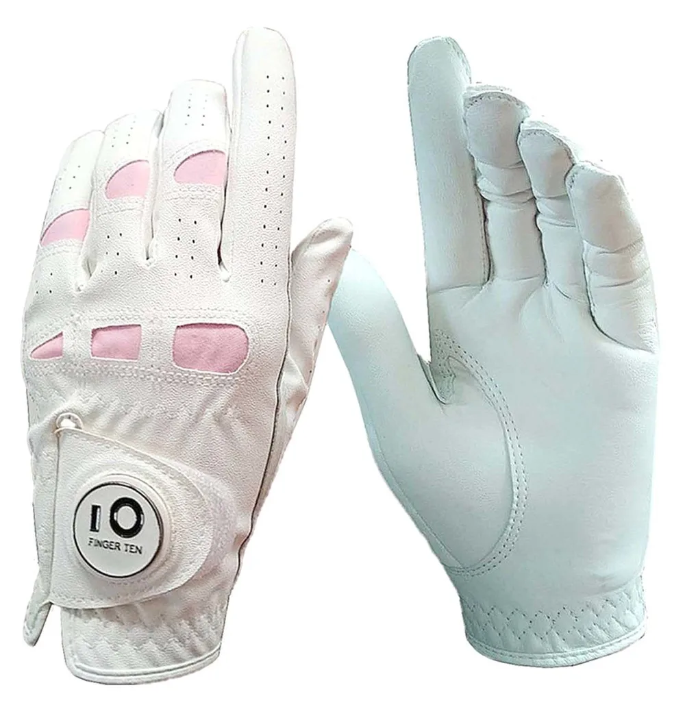 Мягкие кожаные женские перчатки для гольфа белого и розового цвета с шариковым маркером для левой и правой руки, размеры s, m, l, xl