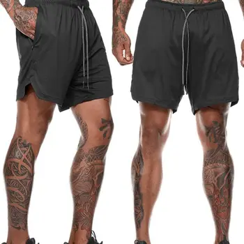 

Men Breathable Fitness Shorts Double Layer Solid Color Short Pants Quick Dry Male Summer Sportswear
