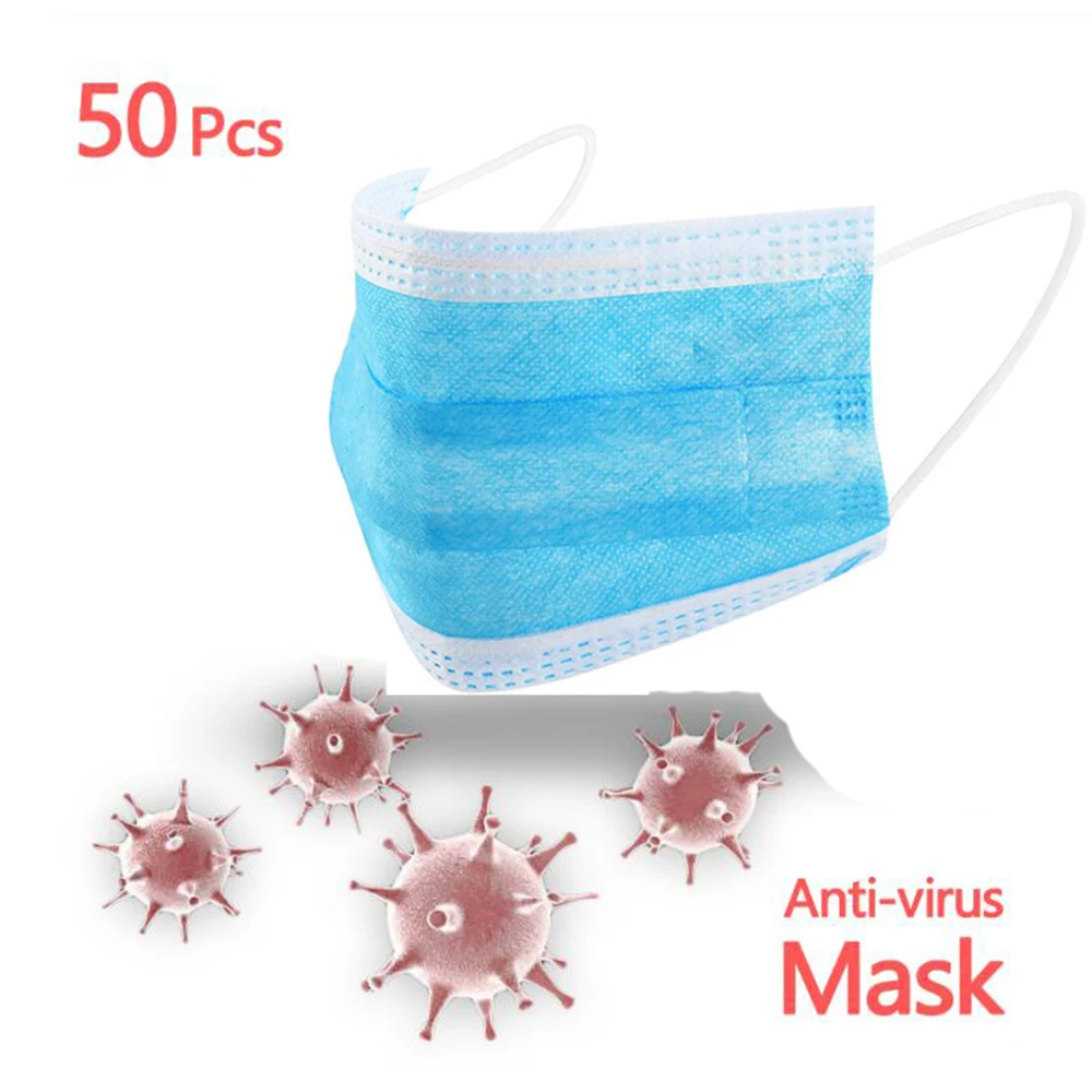 

50 Pcs 3 Layer Disposable Protective Face Mouth Masks Anti Dust Influenza Bacterial Dust-Proof Safety Masks Mouth Face Mask