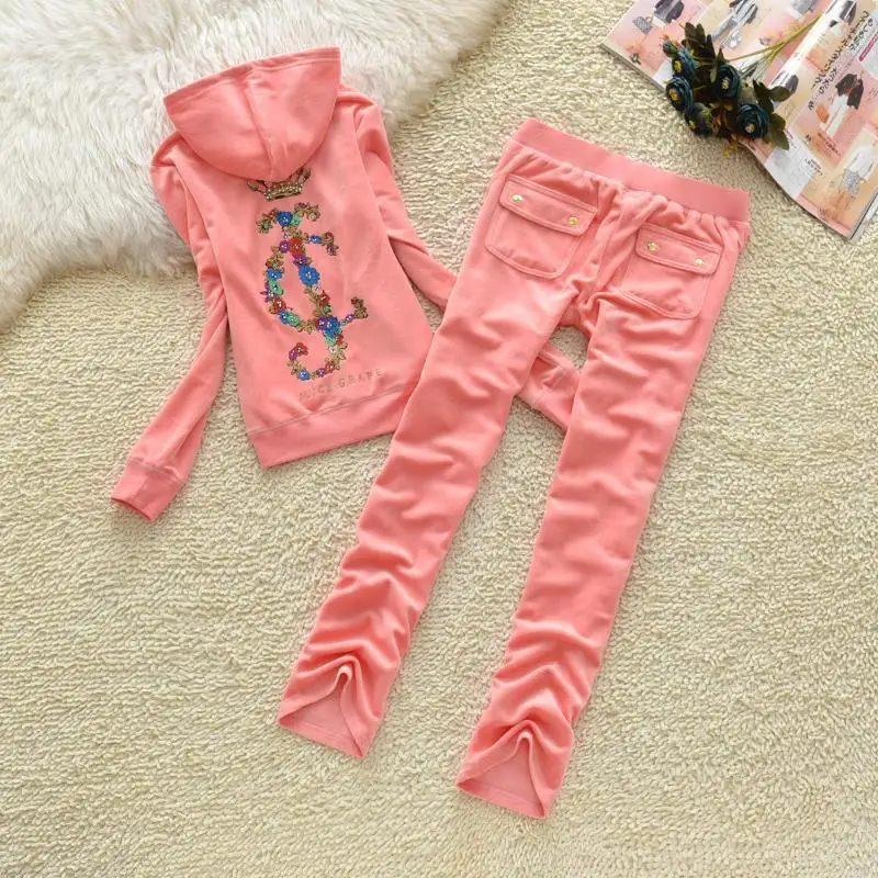 

19 Years New Style Sports Velvet Casual WOMEN'S Suit Household Two-Piece Set Western Style Set-Style