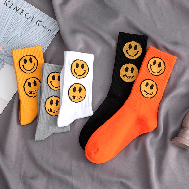 WHOLESALE New Crew Socks Double Happy Smile Smiling Yellow Face Faces Top Street Fashion Justin Bieber JB Cotton Sports HipHop | Мужская