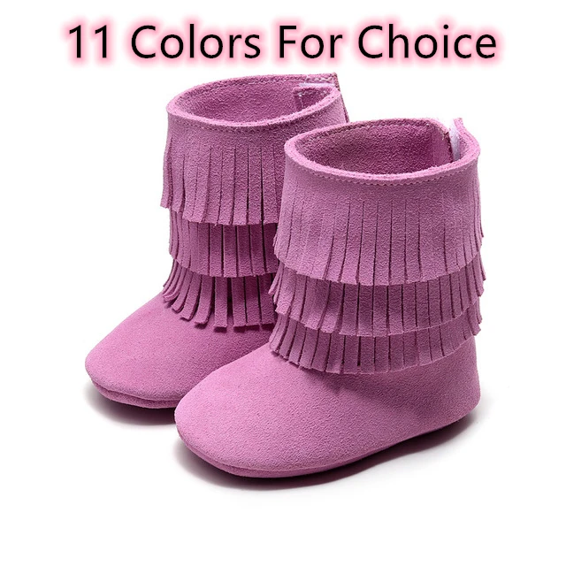 

11 Colors Baby WInter Fringe Booties Genuine Leather Suede High Upper Boots Soft Sole Newborn Toddler Non-slip Shoes Autumn