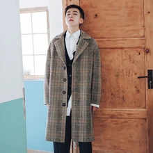 Мужское пальто новая линия приталенных клетчатых пальто средней длины с принтом для осени и зимы свободная и повседневная одежда для молодых мужчин