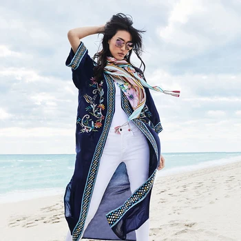 

Beach Kimono Cotton Embroidered Tunic Cover ups Pareos de playa Mujer Kaftan Beach Swimsuit cover up Plus size Bikini Cover up
