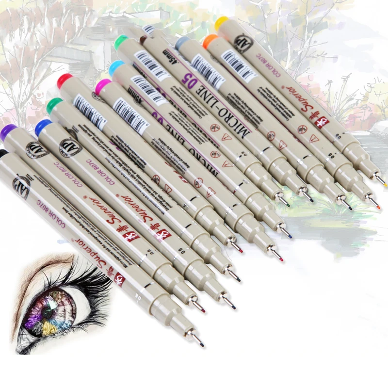 

12 Colors Color Needle Pen Water Based Assorted Ink Fineliner Pens Marco Super Fine Design Sketch Pen Anime Draw Marker Pen