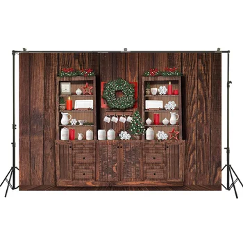 

Photography Backdrop Christmas Kitchen Background Wood Cupboard Photo Studio Child Cook Photobooth Photocall W-3395