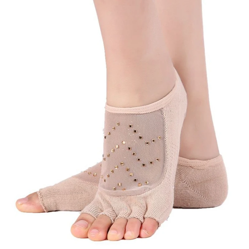 Женские носки для йоги, нескользящие носки для фитнеса, пилатеса, женские хлопковые спортивные носки для танцев, черные носки-Тапочки