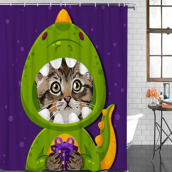 

Dinosaur Cat Gift Cute Bathroom Shower Curtain Modern Household Shower Curtain