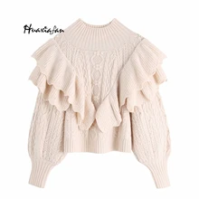 Huaxiafan женский свитер, зимние пуловеры с оборками, джемпер с высоким воротом, вязаные свитера, женские пуловеры, женские пуловеры, nouveaute