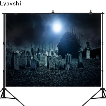 

Lyavshi Creepy Cemetery Background Moonlight Scary Gravestone Halloween Party Photography Backdrops Photo Studio Props