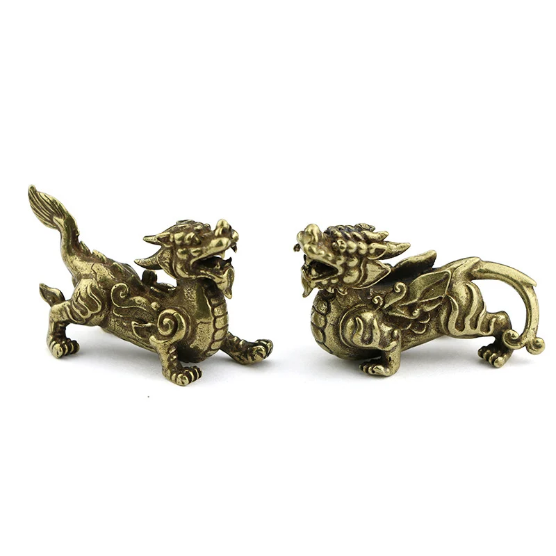 

1 Pair Solid Brass Amber Figurine Of Kirin ornaments Accessories small Statue Figurine Miniature Home table office Decoration