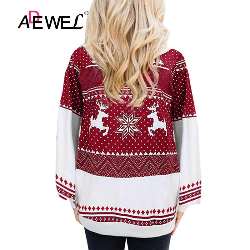 ADEWEL Red Christmas V Neck Lantern Sleeve Women T Shirt Harajuku Poleras Mujer De Moda Camiseta Mujer Clothes Tops XL