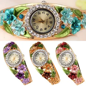 

Women's Watch Big Flower Leaf Band Clock Crystal Rhinestone Alloy Bracelet female Dress Wristwatch reloj mujer Ladies Watches